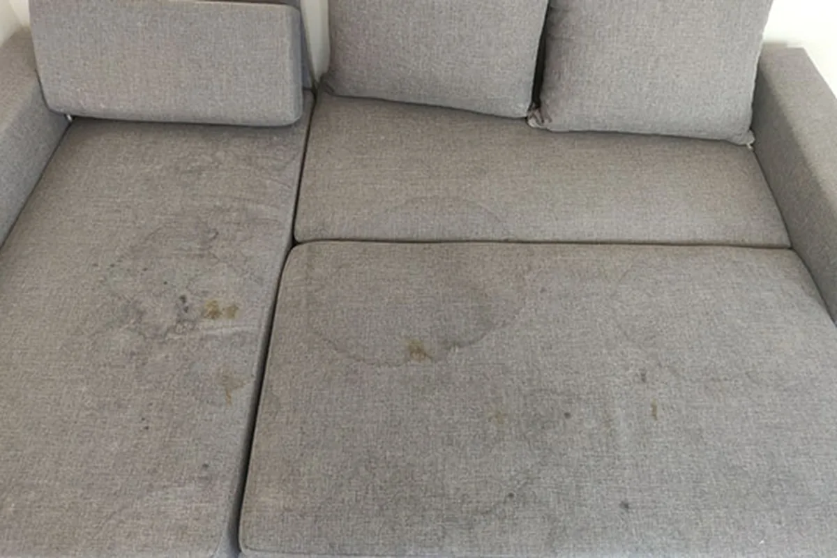 Seat cushions with spotting — before cleaning